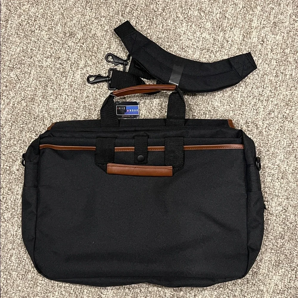 Axiz Group Black Tan Computer Bag / Messenger Removable Shoulder Strap 15”